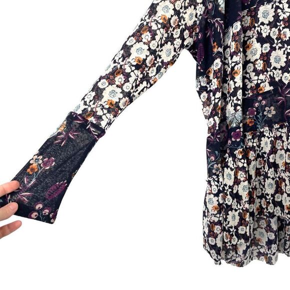 Free People Isabelle floral sheer mesh tunic top blouse Size S boho oversized fl - Picture 9 of 14